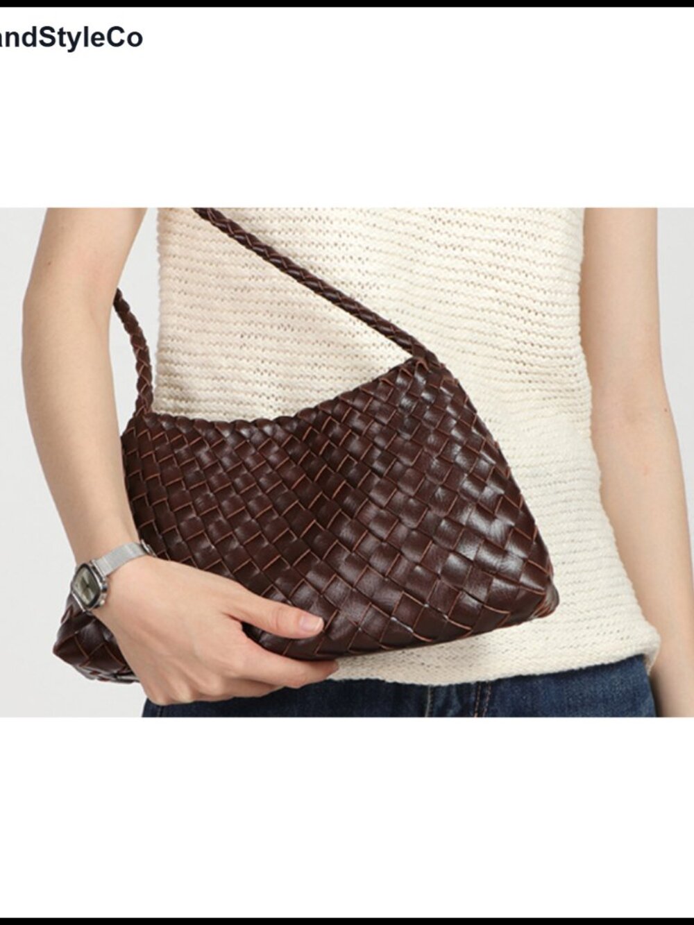 Woven Suede Hobo Shoulder Bag PU Leather Slouchy Tote Purse - Picture 6 of 6